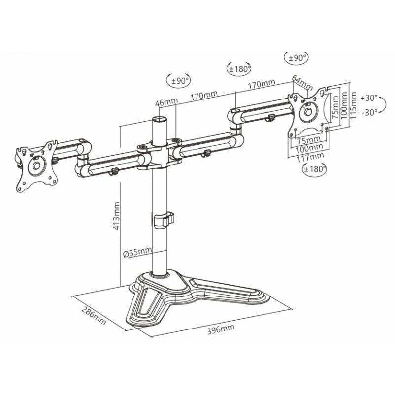Brateck Dual Monitor Premium Articulating Aluminum Monitor Stand Fit Most 17"-32" Monitors Up to 8kg per screen