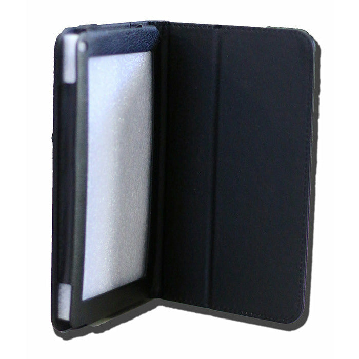 LeaderTab7 Folio Case Black Faux Leather. Camera hole rear