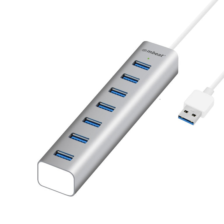 MBEAT 7-Port USB 3.0 Powered Hub - USB 2.0/1.1/Aluminium Slim Design Hub with Fast Data Speeds (5Gbps) Power Delivery for PC and MAC devices