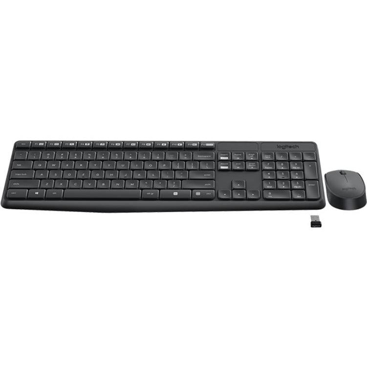 Logitech Wireless Keyboard &amp;amp Mouse Combo, MK235, Black, USB Receiver, Full Size.