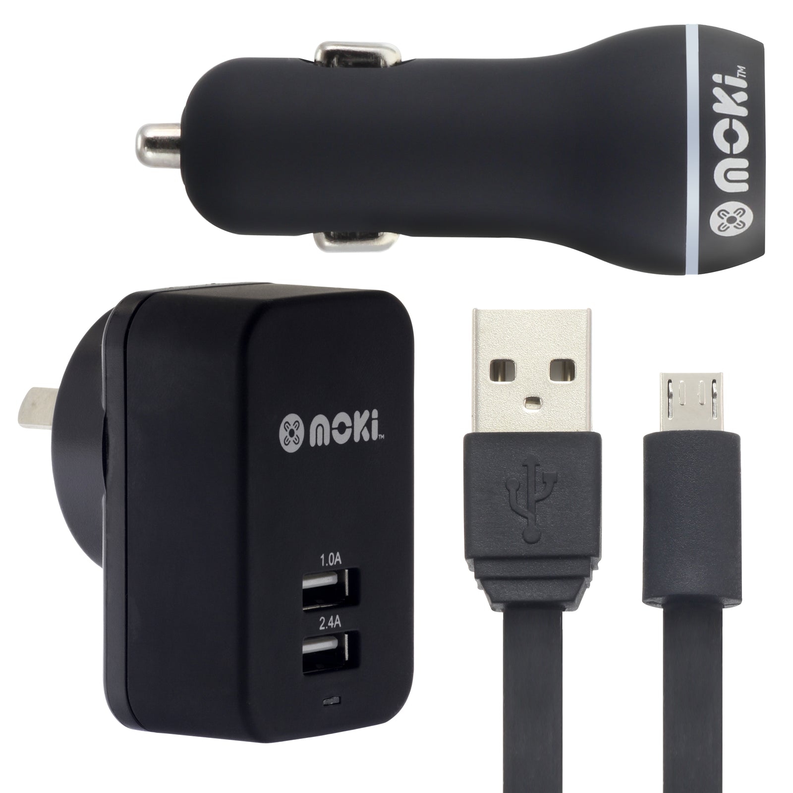 MOKI Micro-USB SynCharge Cable + Car + Wall