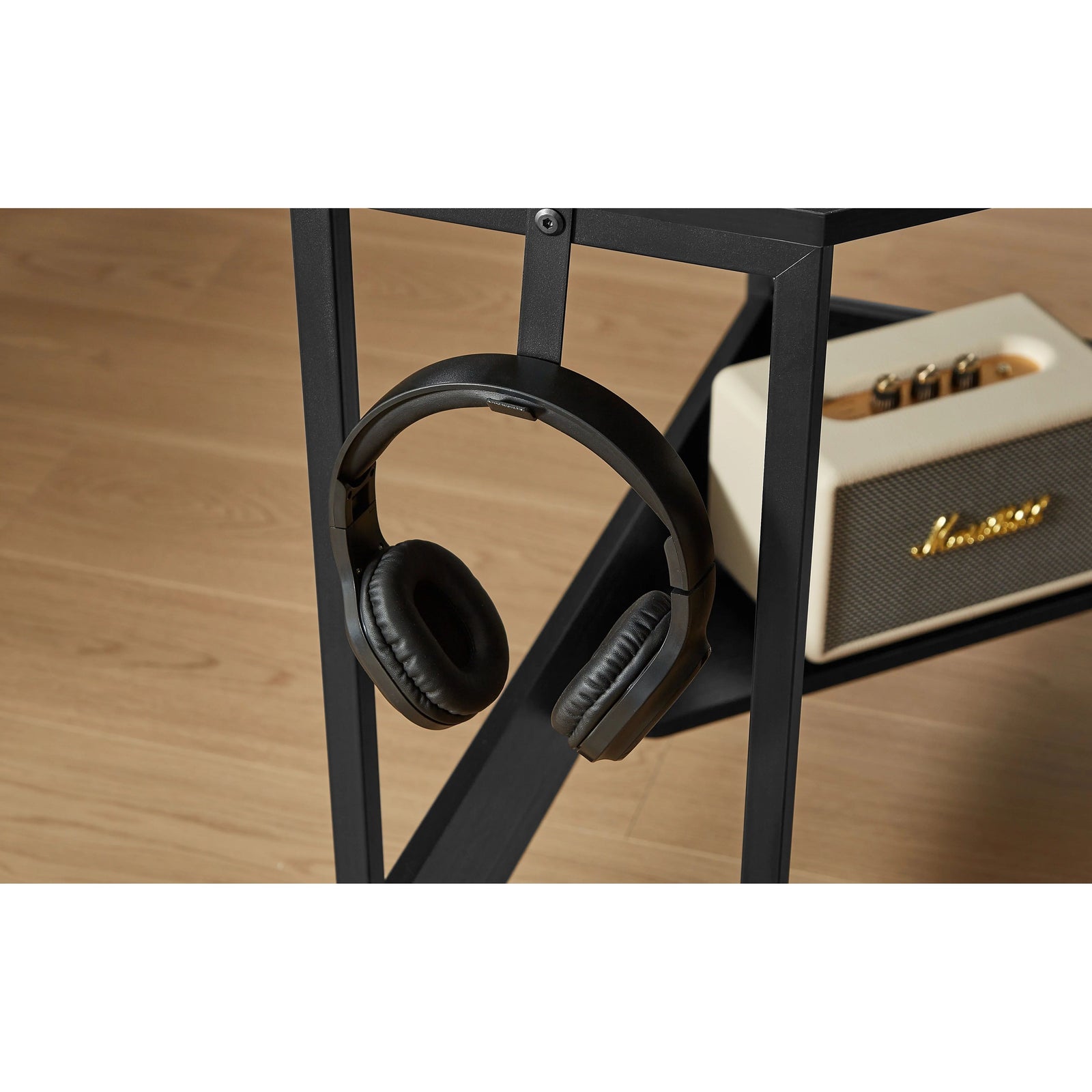 L-Shaped Desk with Built-In Charging Station, Black