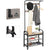 Greige and Black Steel Freestanding Coat Rack Stand with Removable Hooks, Bench and Shoe Rack, Height 183 cm