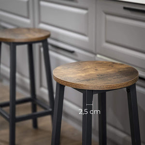 Set of 2 Bar Stools with Sturdy Steel Frame Rustic Brown and Black 65 cm Height