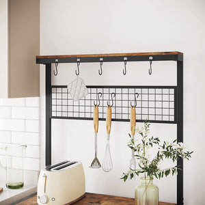 Industrial Kitchen Baker's Rack with Storage Shelves 10 Hooks and Metal Mesh Shelf 84 x 40 x 170 cm Rustic Brown