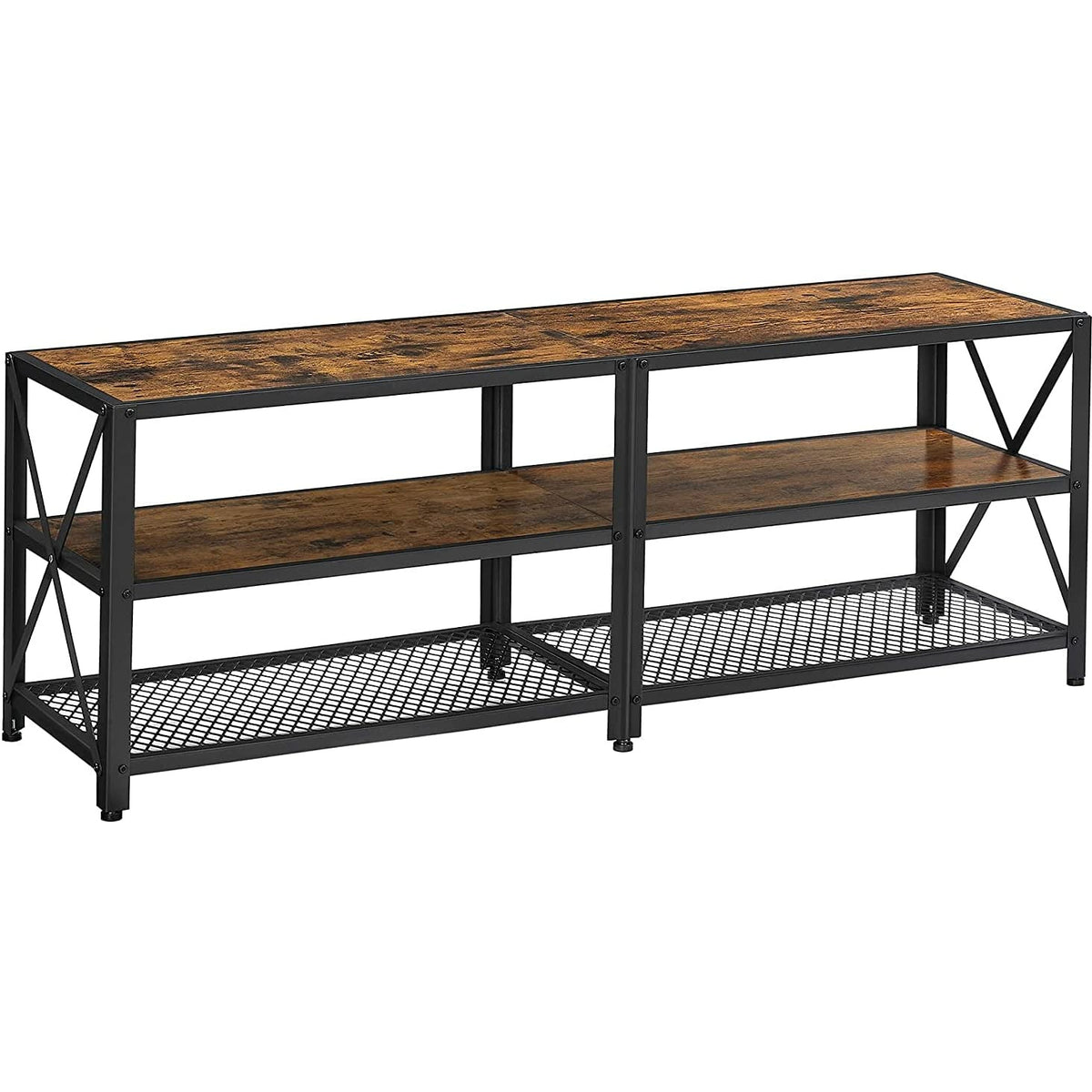 TV Stand for 60-Inch TV with Industrial Style Steel Frame Rustic Brown and Black