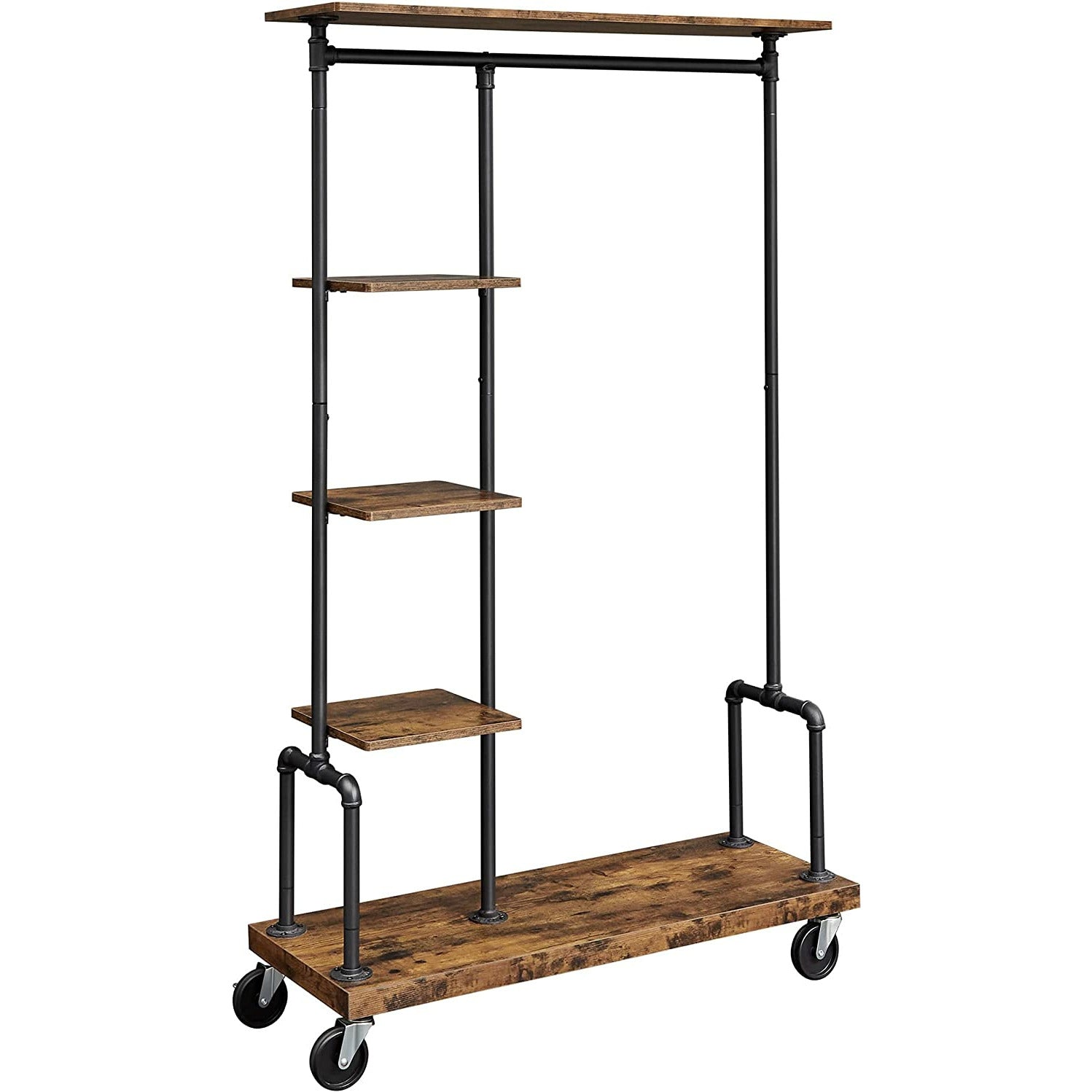 Clothing Garment Rack on Wheels with 5-Tier, Industrial Pipe Style, Rustic Brown
