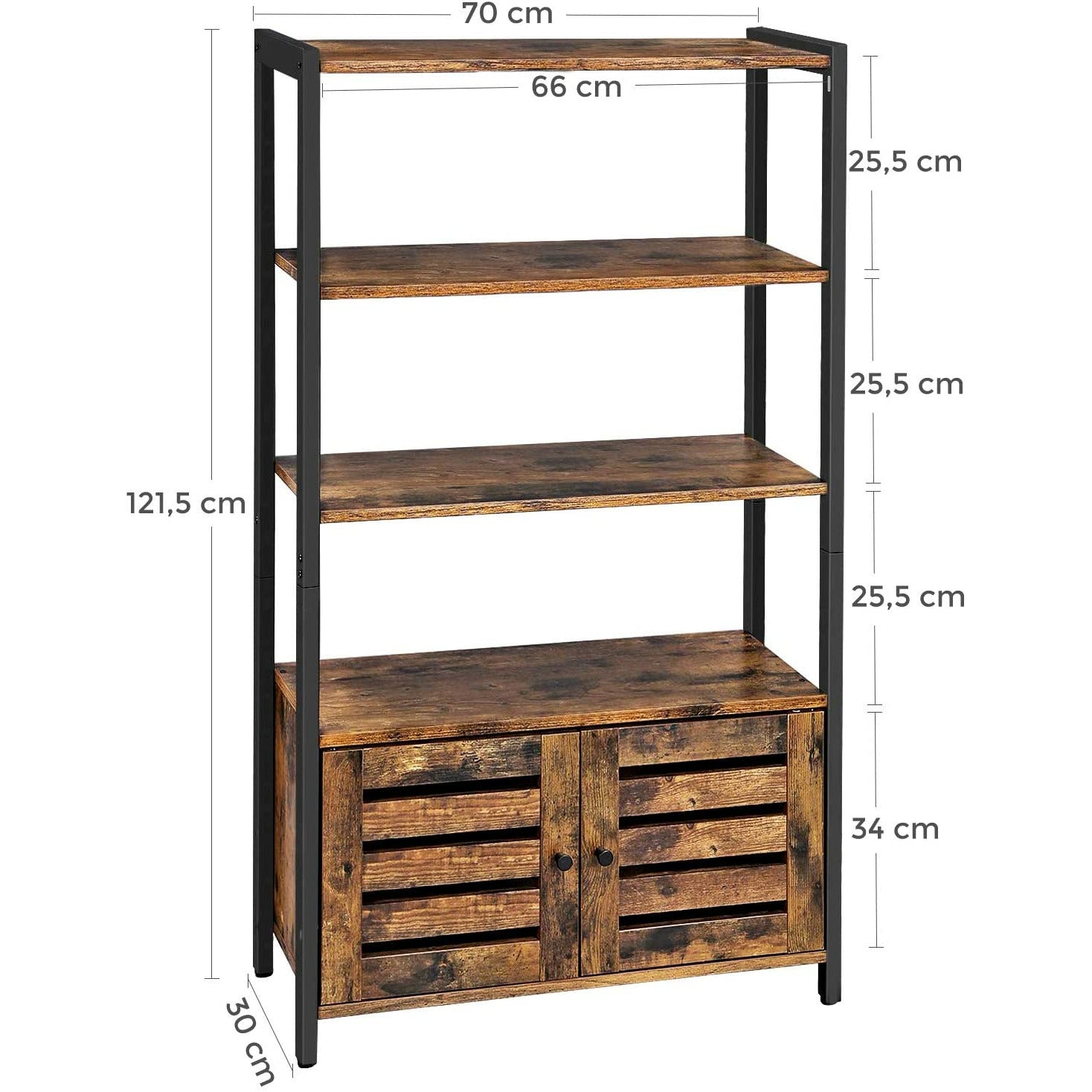 Floor-Standing Storage Cabinet and Cupboard with 2 Louvred Doors and 3 Shelves, Rustic Brown