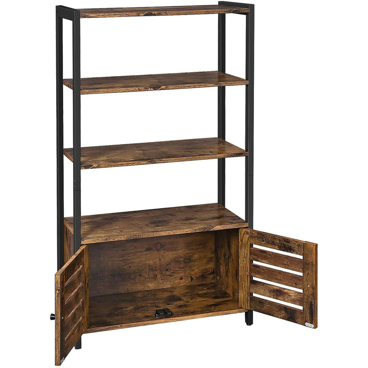 Floor-Standing Storage Cabinet and Cupboard with 2 Louvred Doors and 3 Shelves, Rustic Brown