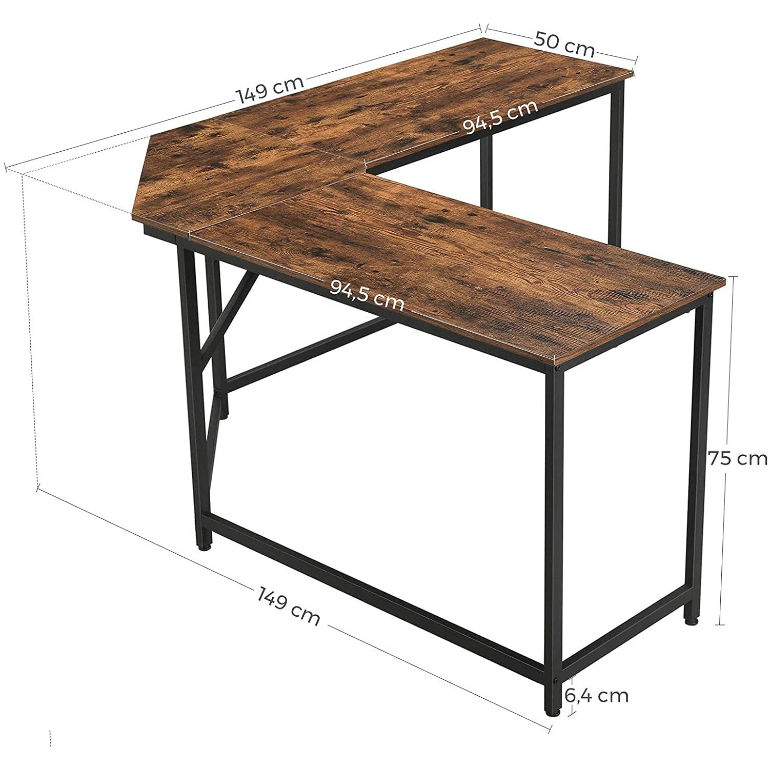 L-Shaped Computer Desk, Rustic Brown and Black