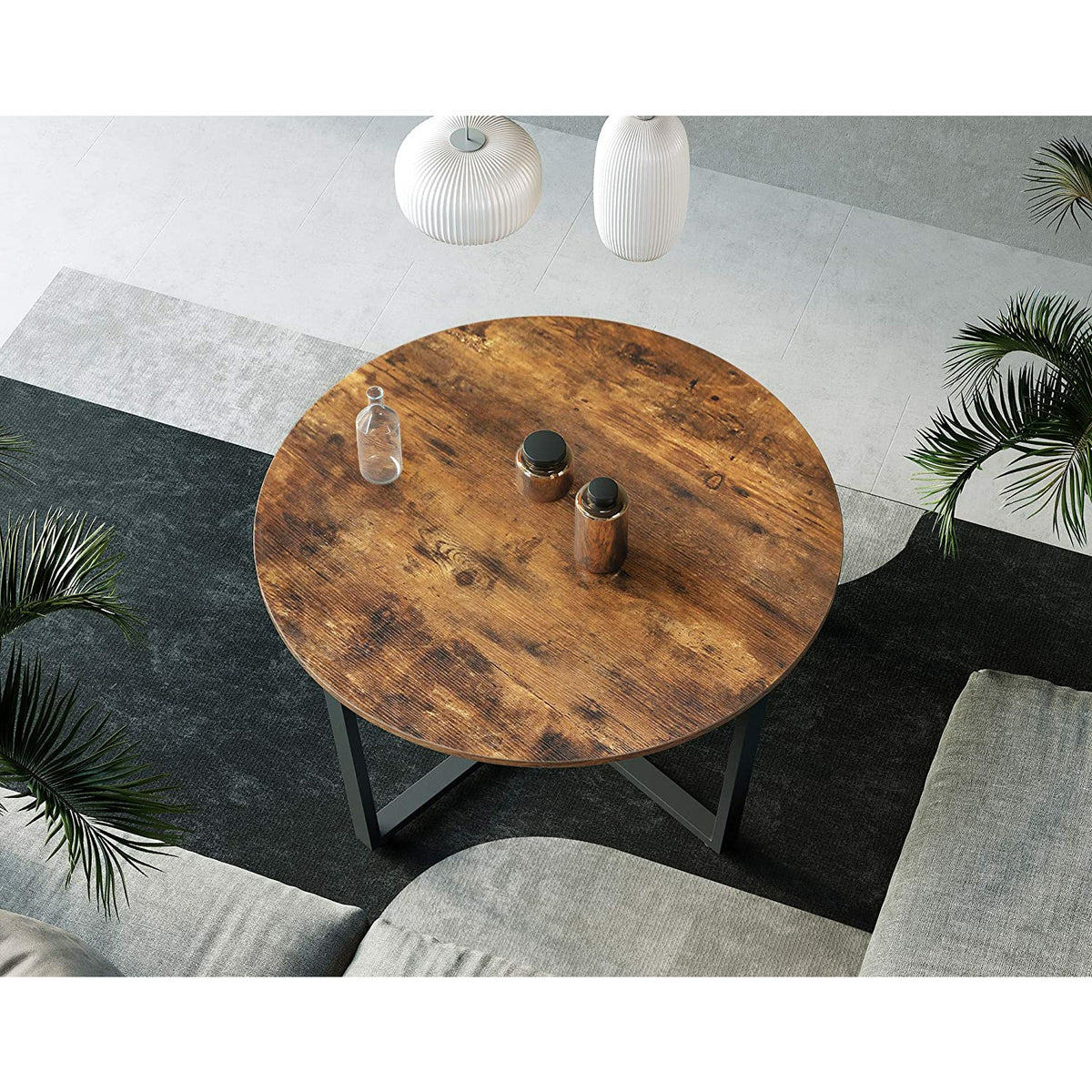Round Coffee Table Rustic Brown and Black