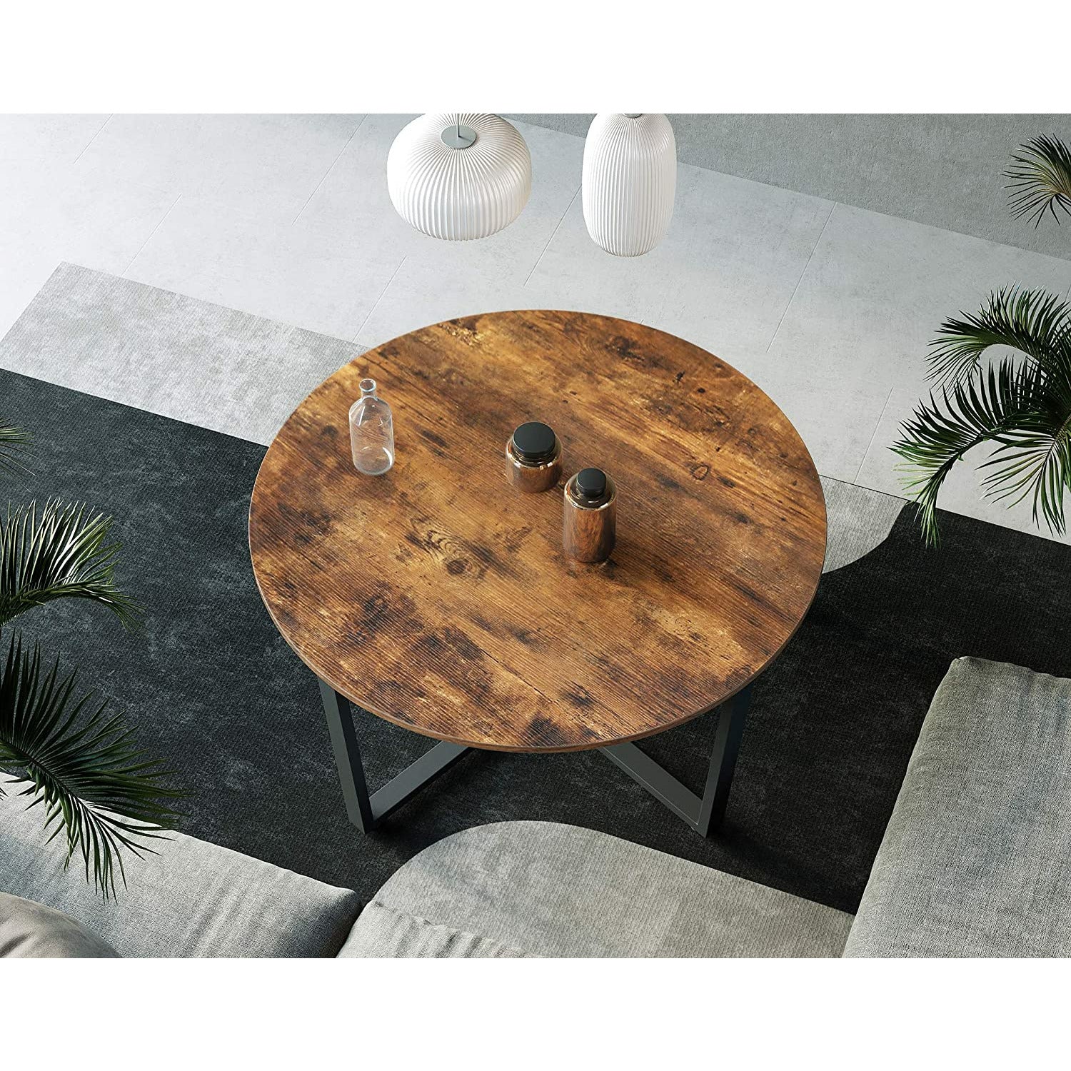 Round Coffee Table Rustic Brown and Black