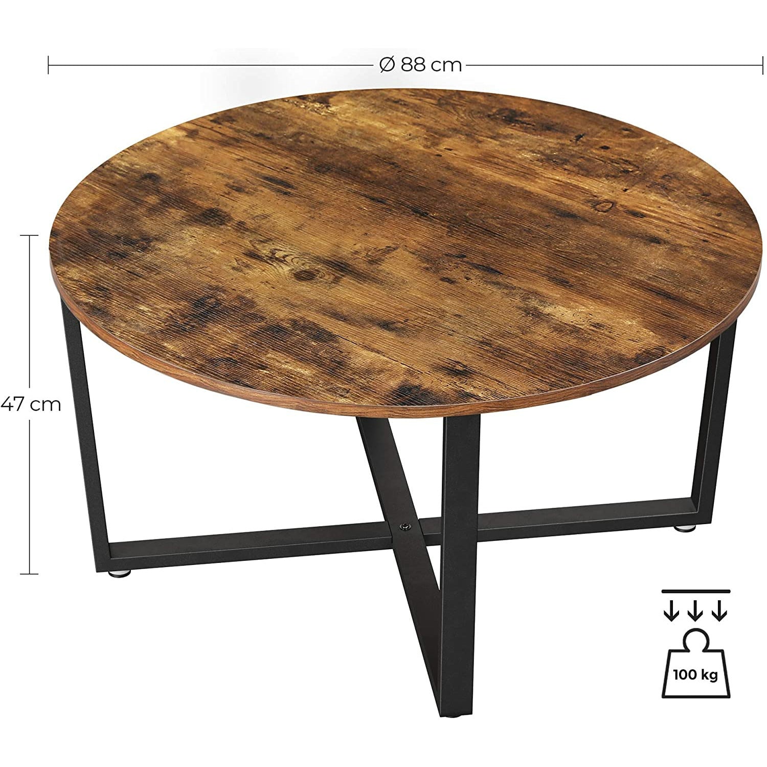 Round Coffee Table Rustic Brown and Black