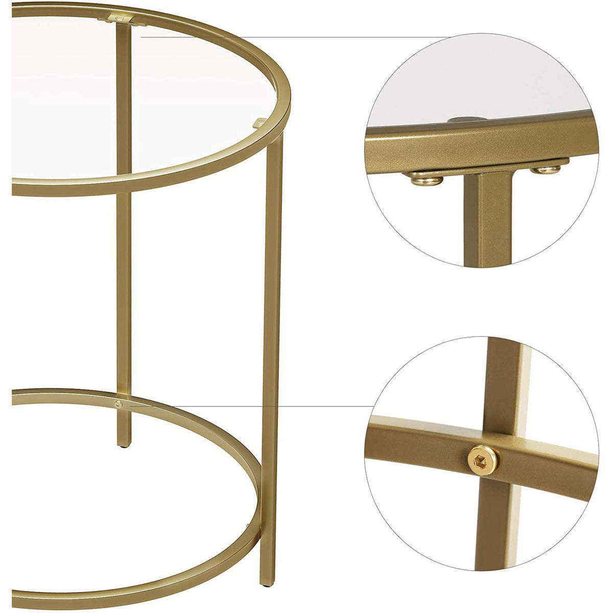 Gold Round Side Table with Golden Metal Frame Robust and Stable