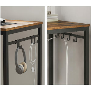 Home Office Desk with 8 Hooks 140 x 60 x 75 cm Rustic Brown and Black