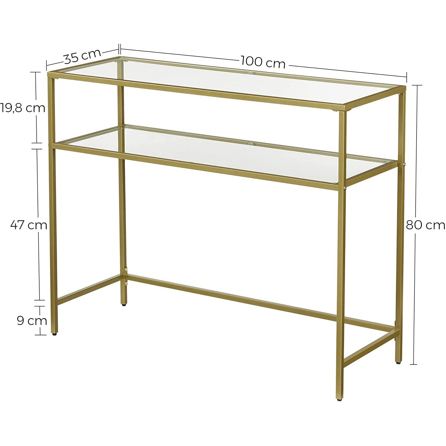 Console Table Metal Frame with 2 Shelves Adjustable Feet