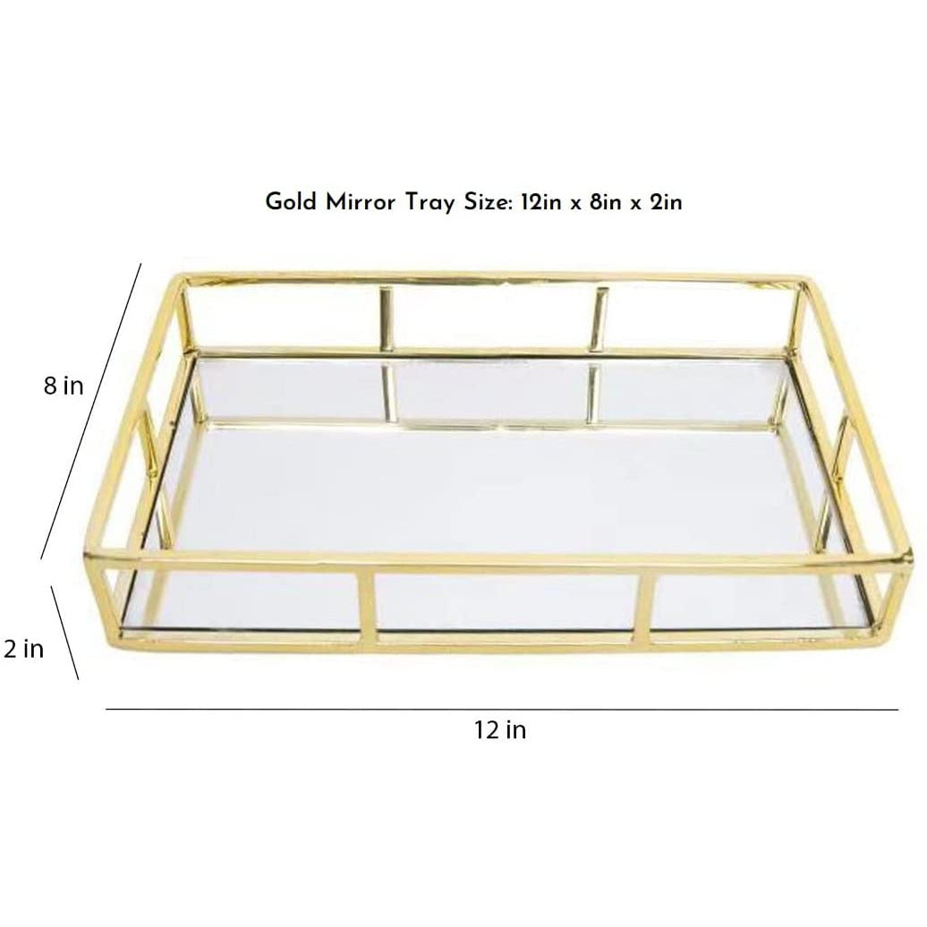 Tray Gold Mirror Decorative for Storage Jewelry and Makeup accessories