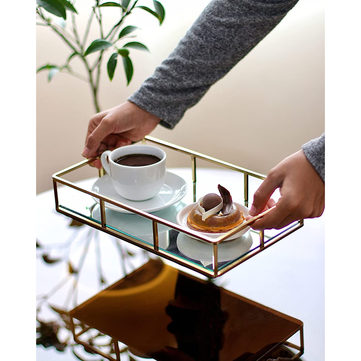 Tray Gold Mirror Decorative for Storage Jewelry and Makeup accessories