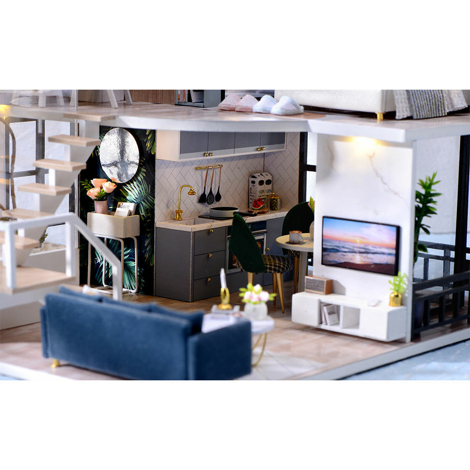 Dollhouse Miniature with Furniture Kit Plus Dust Proof and Music Movement - Cozy time  (Valentine's Day Gift Idea)