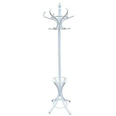 White Coat Rack with Stand Wooden Hat and 12 Hooks Hanger Walnut tree