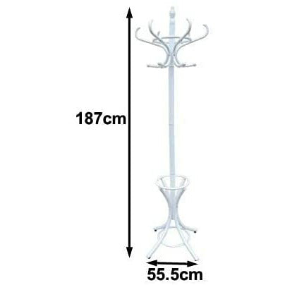 White Coat Rack with Stand Wooden Hat and 12 Hooks Hanger Walnut tree