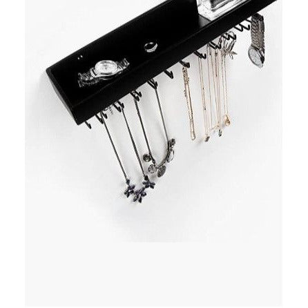 Wall Mount Hanging Jewellery Organiser Holder with 23 Hooks (Black)