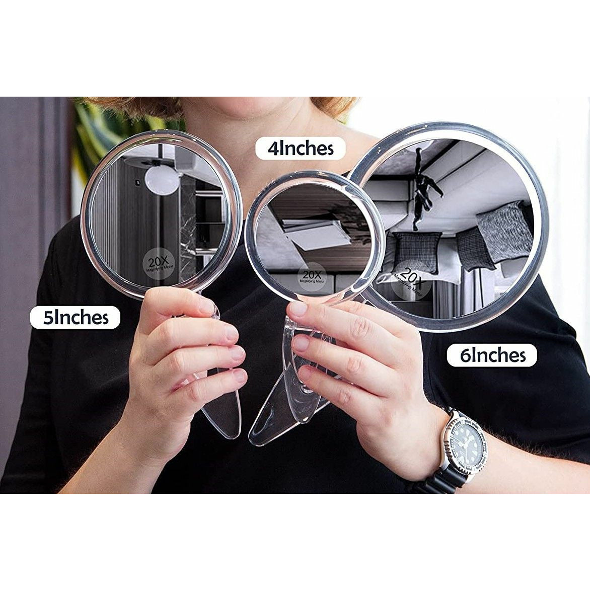 20X Magnifying Hand Mirror Two Sided Use for Makeup Application, Tweezing, and Blackhead/Blemish Removal (15 cm)