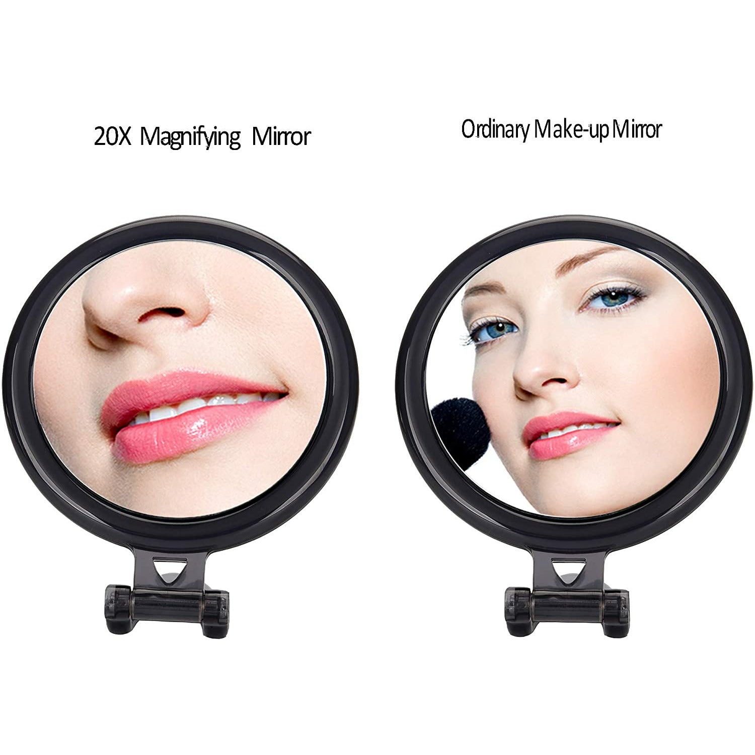 20X Magnifying Hand Mirror Two Sided Use for Makeup Application, Tweezing, and Blackhead/Blemish Removal (10 cm Black)