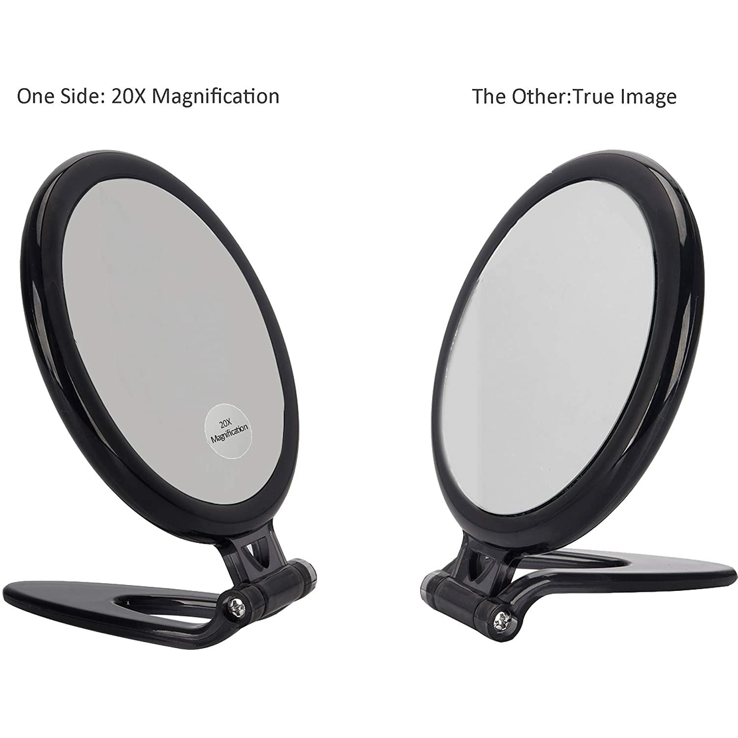 20X Magnifying Hand Mirror Two Sided Use for Makeup Application, Tweezing, and Blackhead/Blemish Removal (10 cm Black)