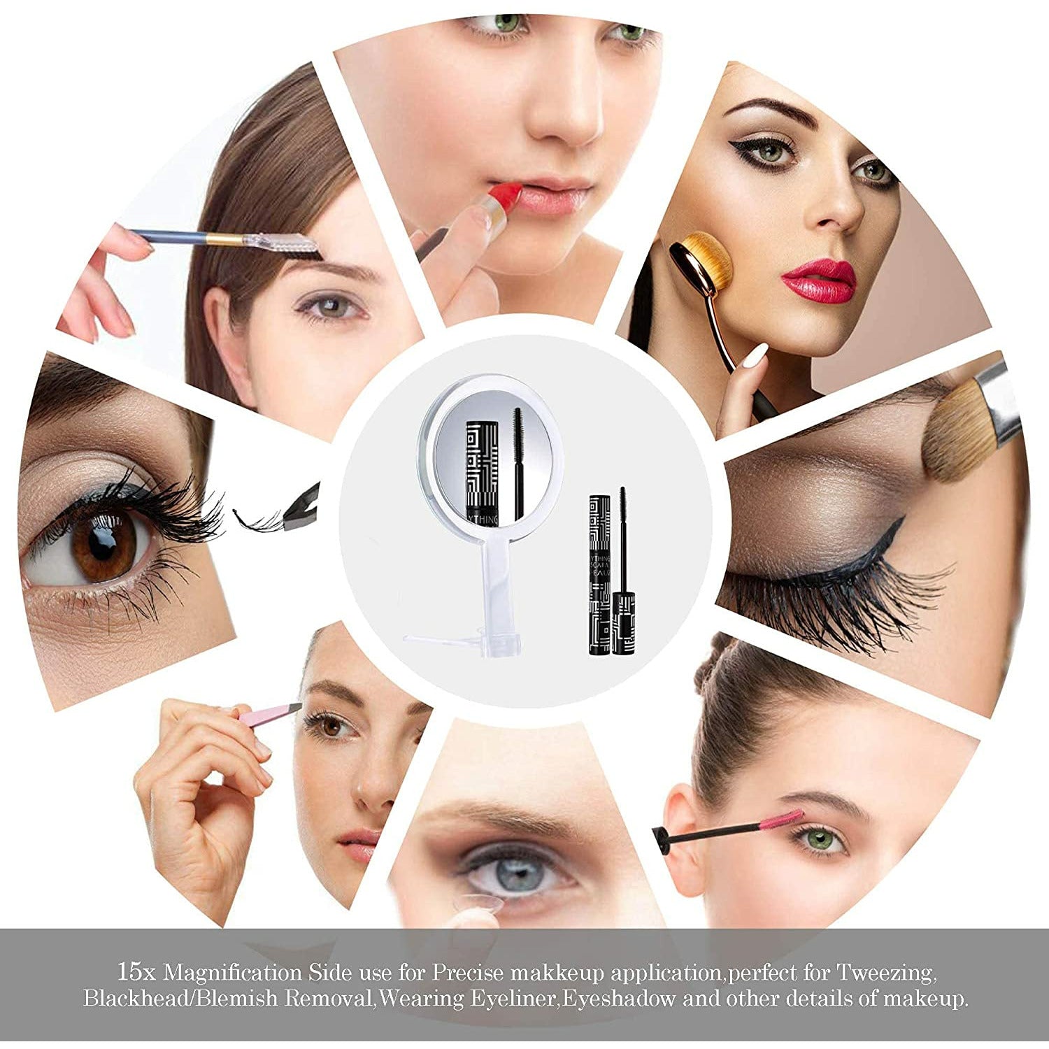 20X Magnifying Hand Mirror Two Sided Use for Makeup Application, Tweezing, and Blackhead/Blemish Removal (15 cm Silver)