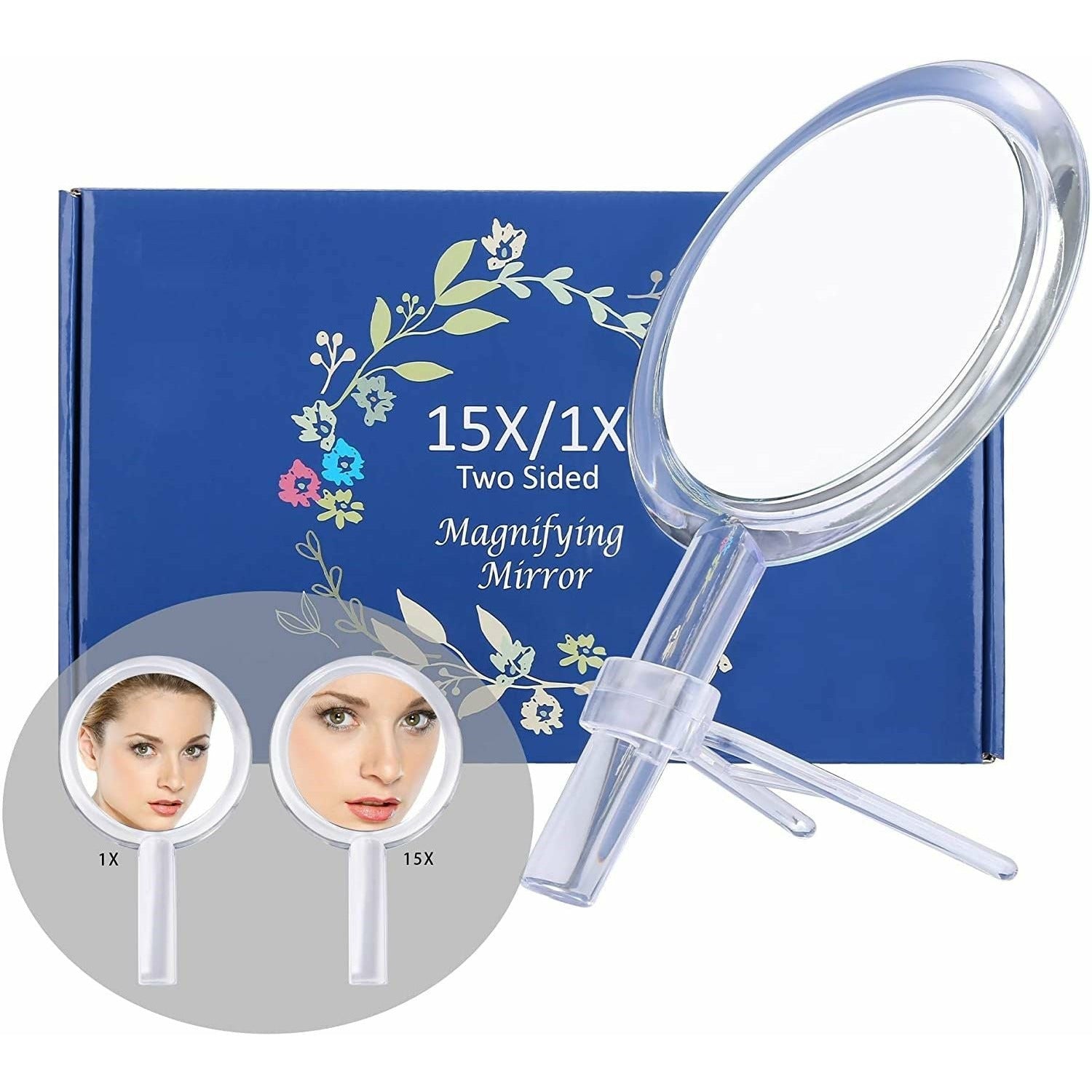 20X Magnifying Hand Mirror Two Sided Use for Makeup Application, Tweezing, and Blackhead/Blemish Removal (15 cm Silver)