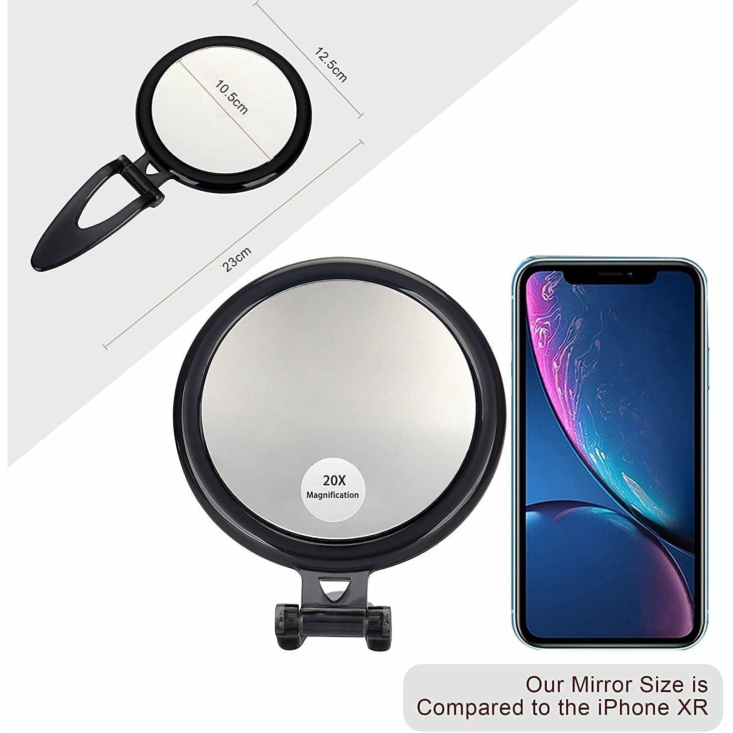 20X Magnifying Hand Mirror Two Sided Use for Makeup Application, Tweezing, and Blackhead/Blemish Removal (12.5 cm Black)