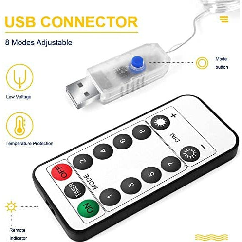 USB Powered 300 LED Curtain String Light with 8 Modes and Remote Control for Bedroom Party Wedding Decorations