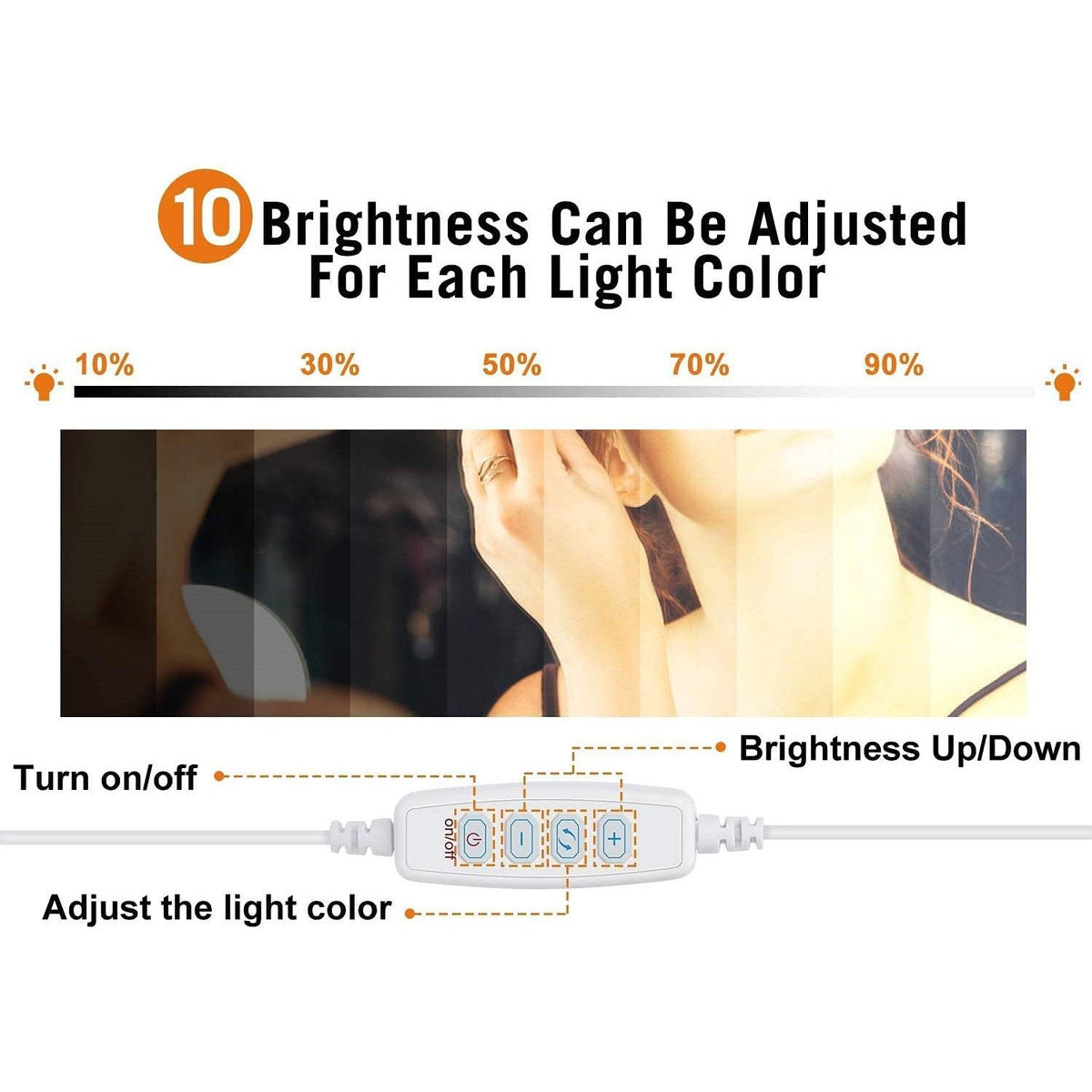 Hollywood Vanity Style LED Makeup Lights Mirror with 3 Color Modes Lights with 10 Dimmable Bulbs (Mirror Not Include)