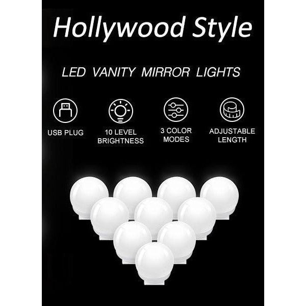 Hollywood Vanity Style LED Makeup Lights Mirror with 3 Color Modes Lights with 10 Dimmable Bulbs (Mirror Not Include)