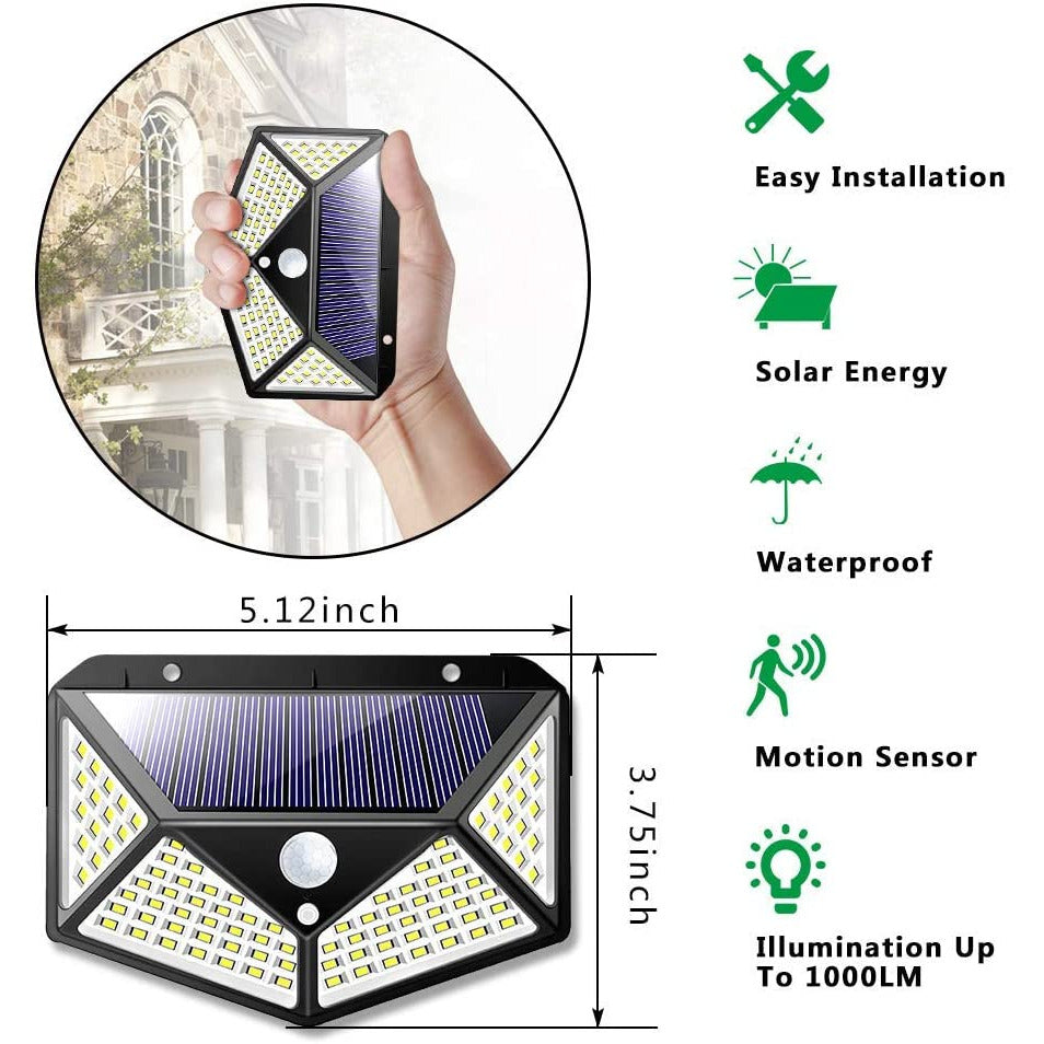 100 Waterproof LED Motion Sensor Solar Security Lights Outdoor (2pack)