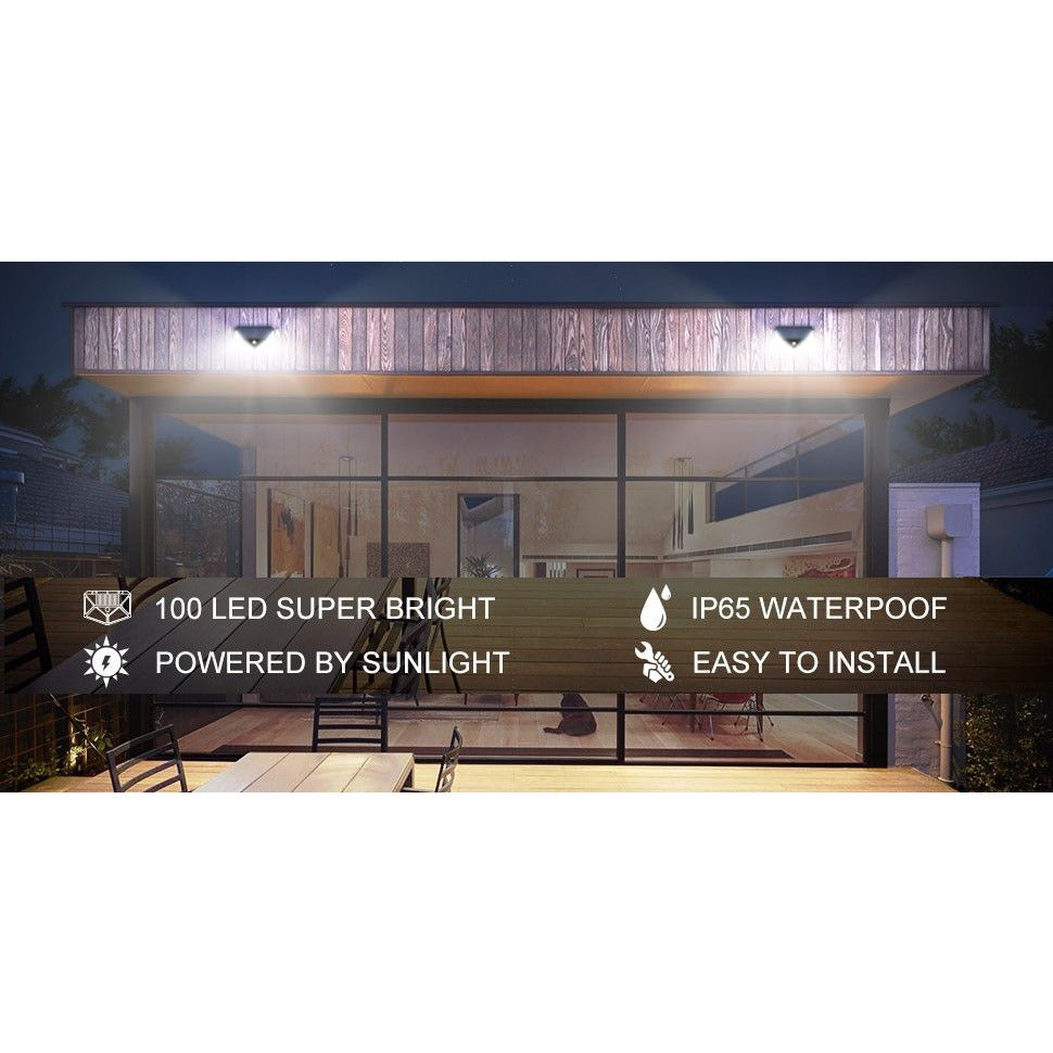 100 Waterproof LED Motion Sensor Solar Security Lights Outdoor (2pack)