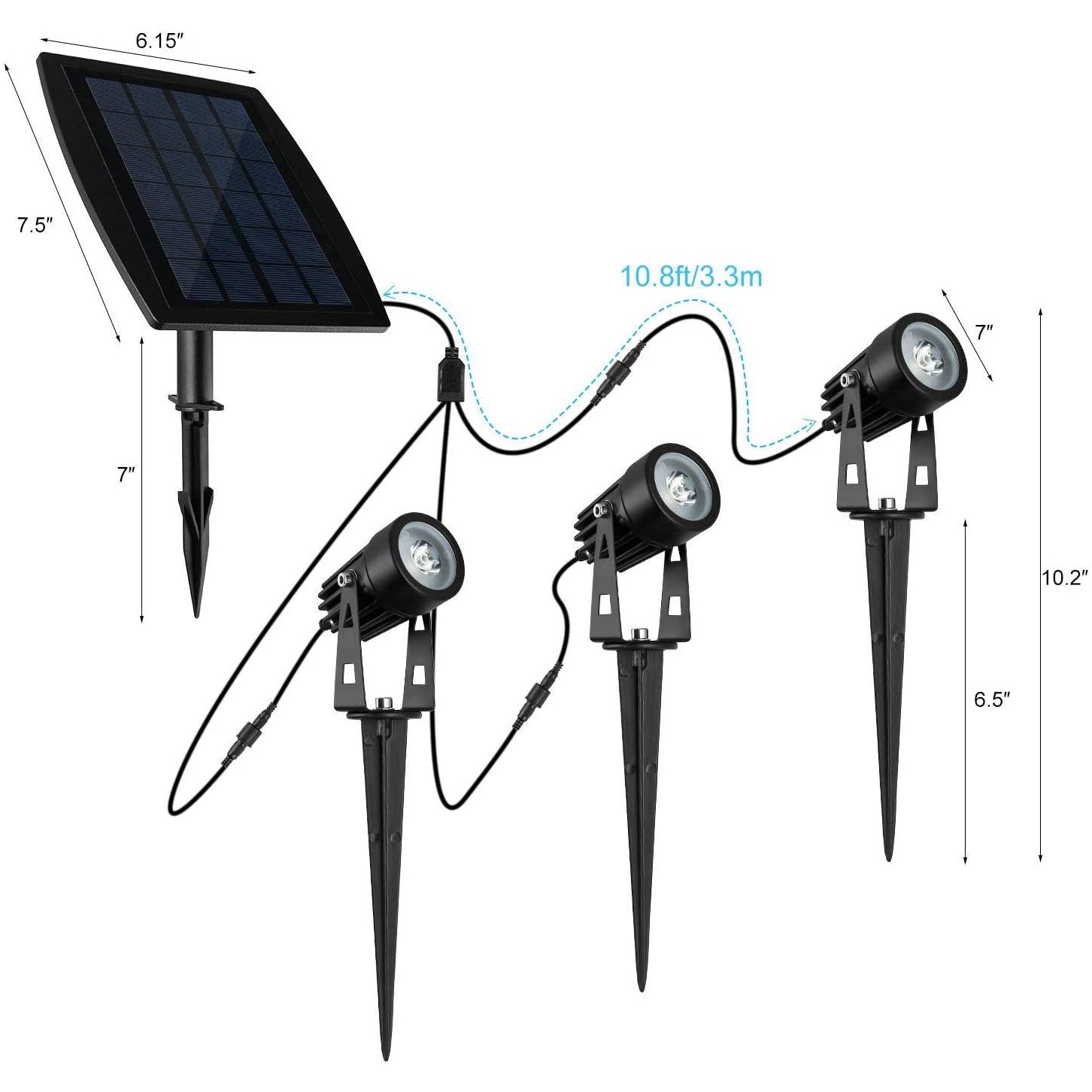 3 x LED Spotlights Powered Solar Garden Lights Outdoor Waterproof (Warm White)