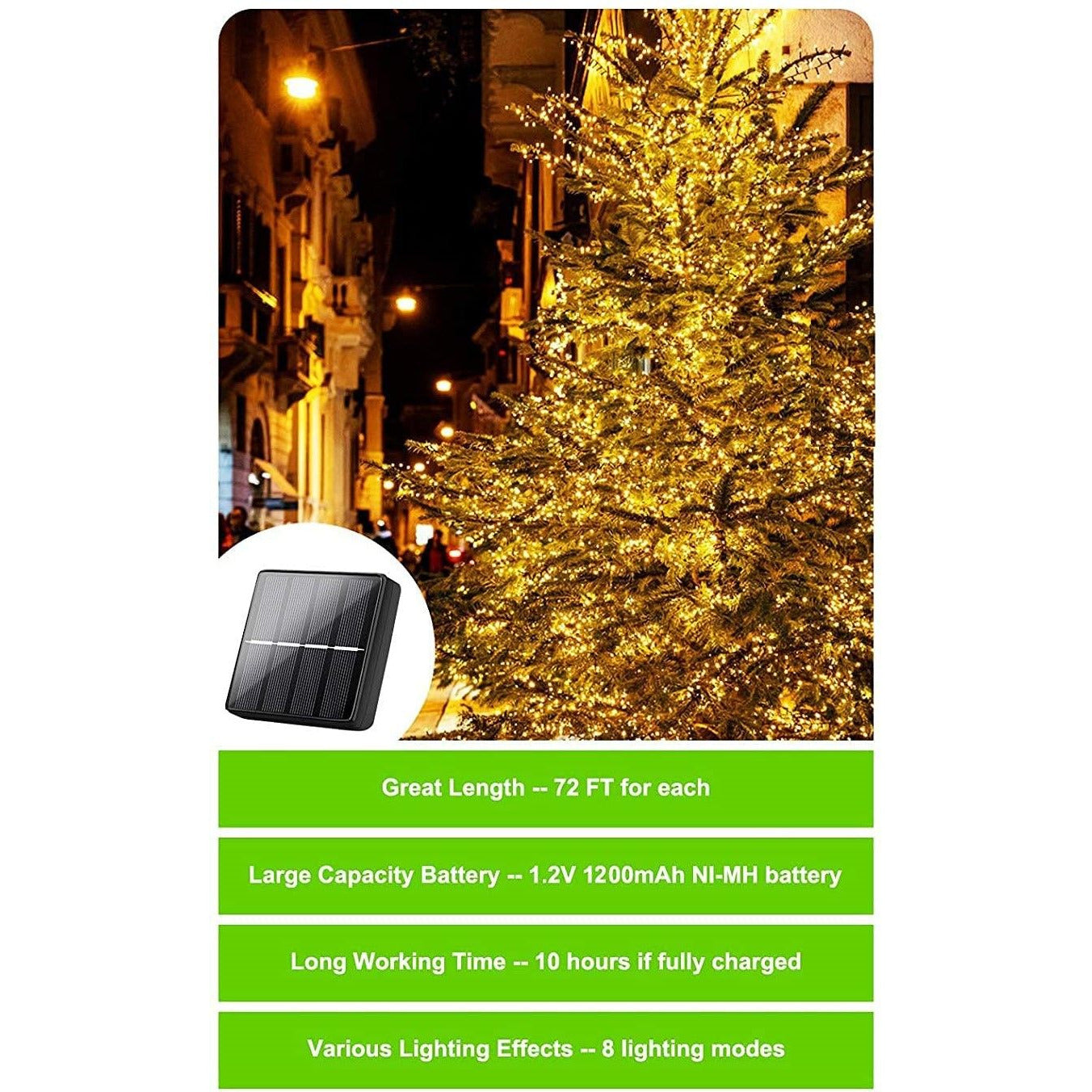 20m 200 LED Solar Powered Outdoor Lights with 8 Lighting Modes and Waterproof for Home,Garden and Decoration