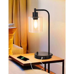2x Pack Industrial Table Lamp with 2 USB Port for Bedside Nightstand Desk and Living Room Office (Bulb not Included)