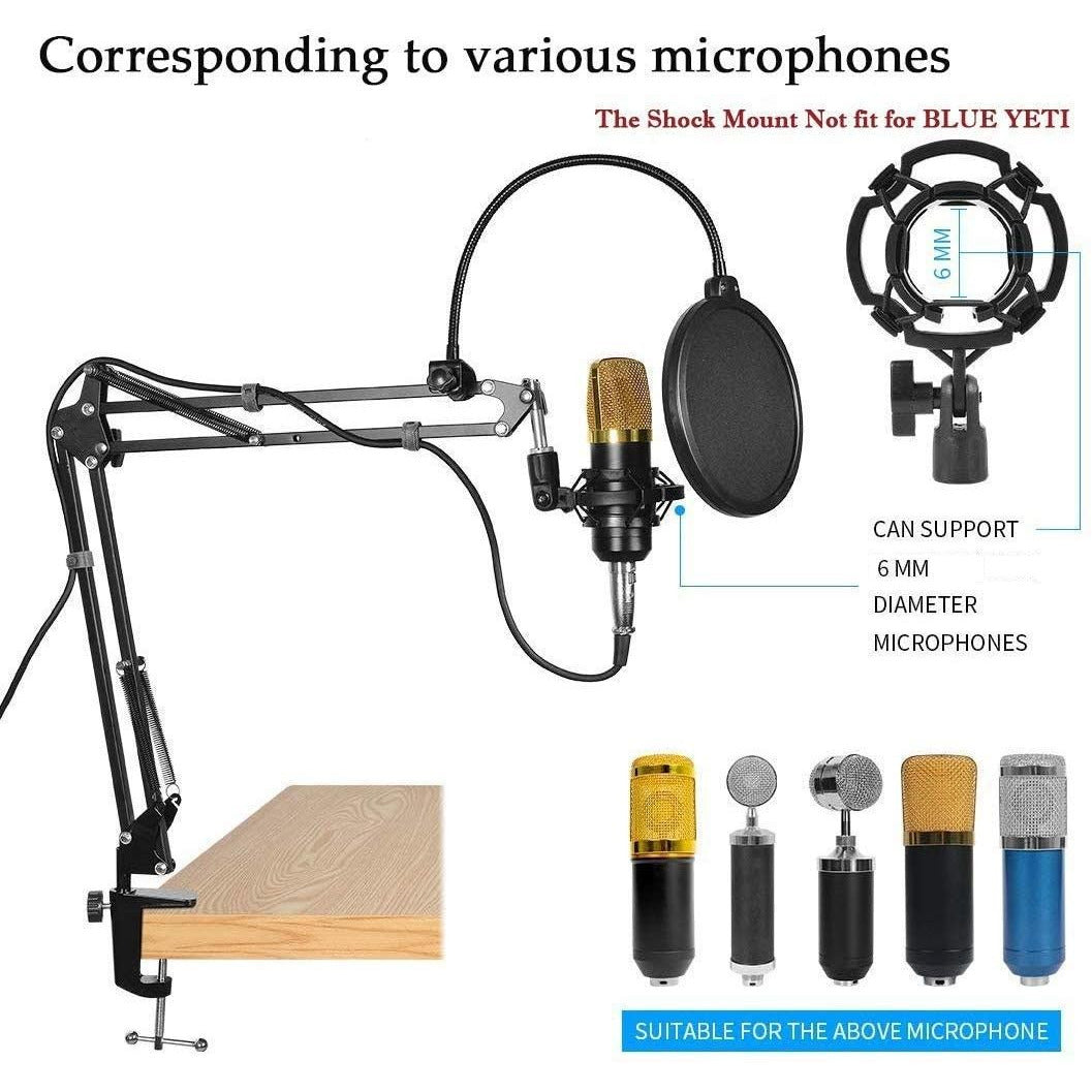 Microphone Radio Broadcasting Stand with 3/8"to 5/8" Screw Adapter and Windscreen Pop Filter