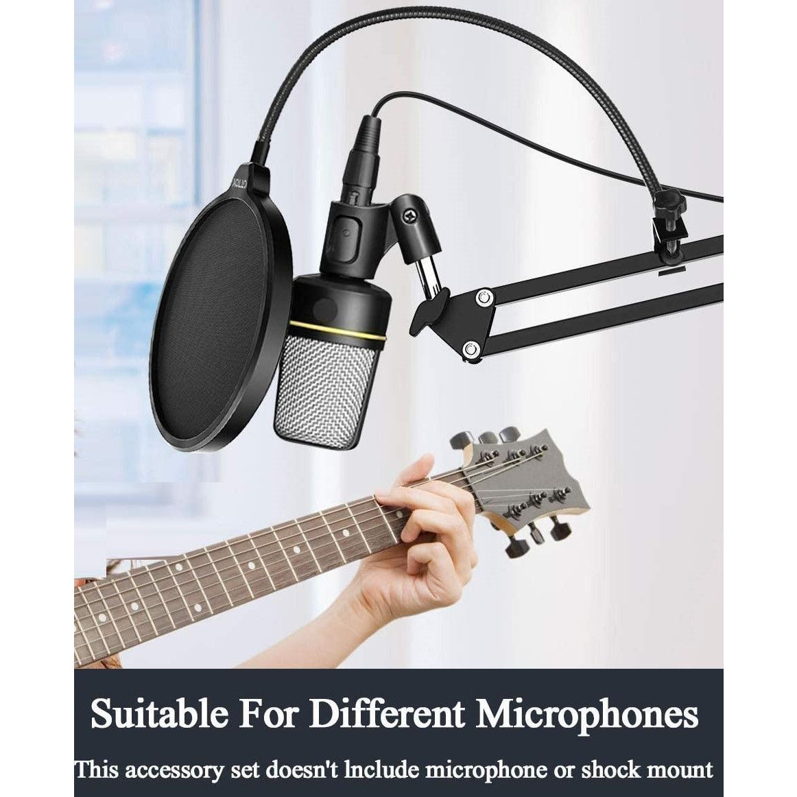 Microphone Radio Broadcasting Stand with 3/8"to 5/8" Screw Adapter and Windscreen Pop Filter