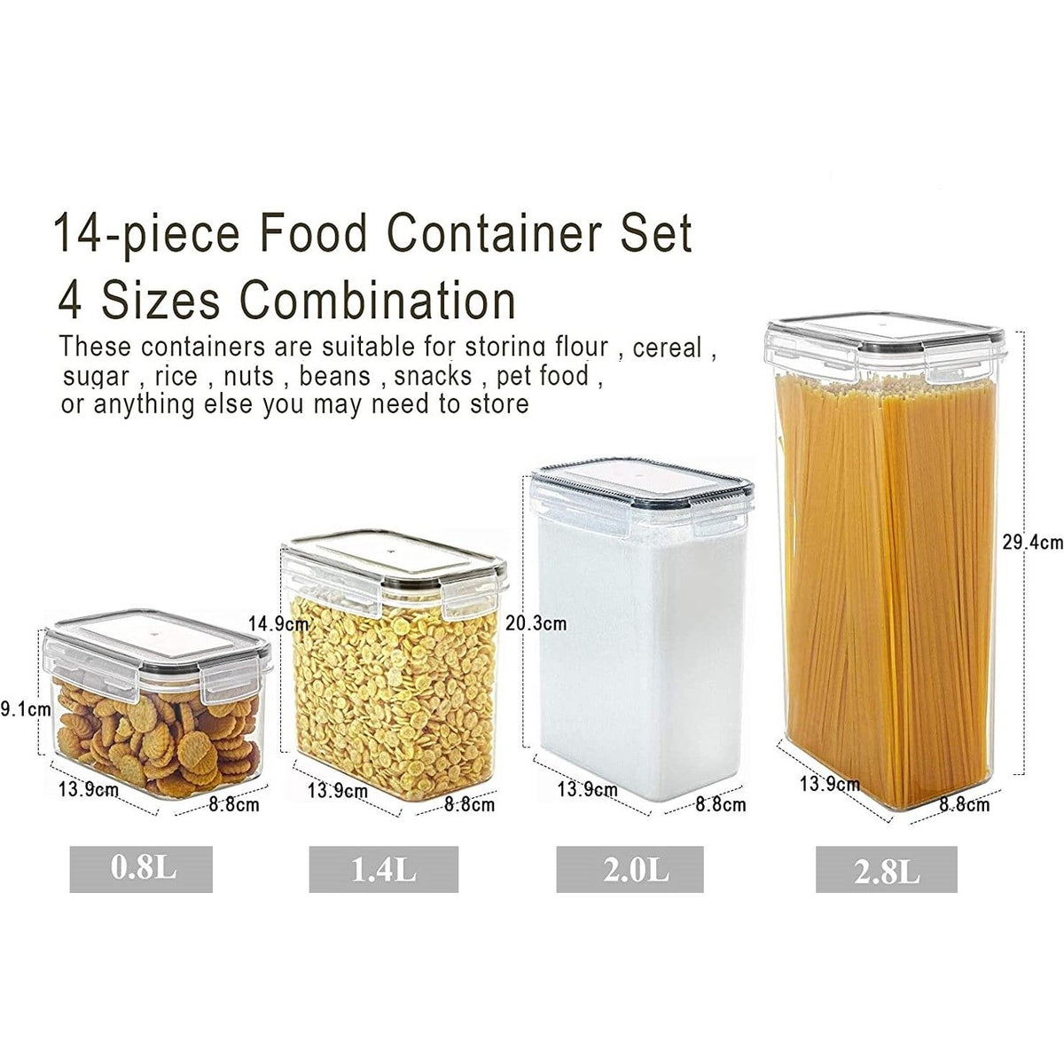 14 Pieces Airtight Food Storage and BPA Free Plastic with Easy Lock Black Lids Labels for Kitchen
