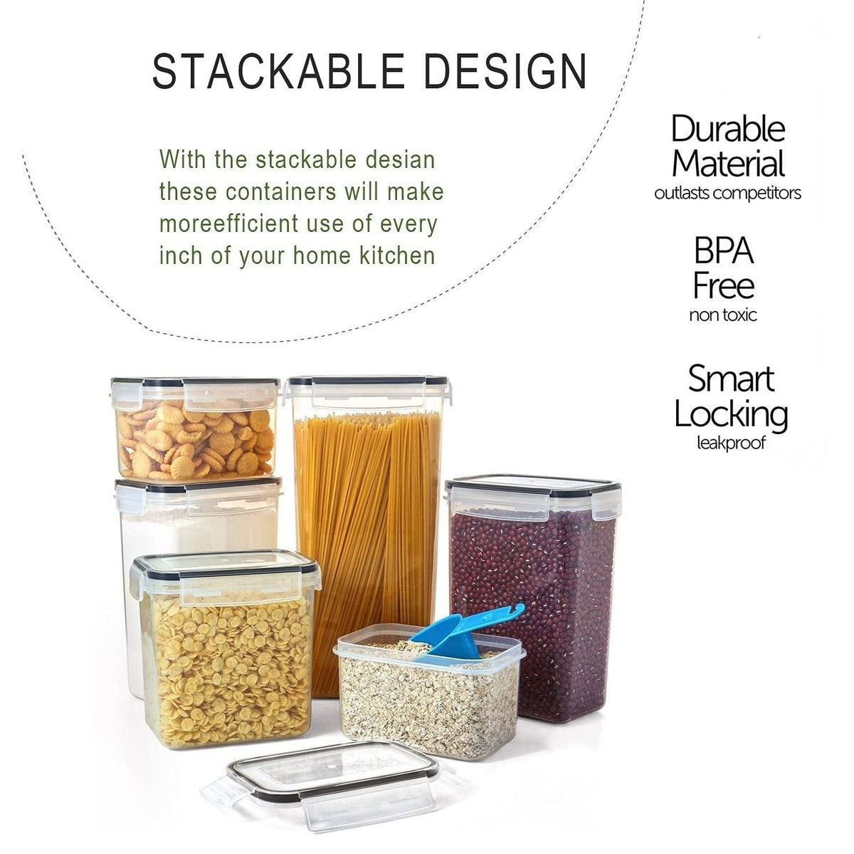 14 Pieces Airtight Food Storage and BPA Free Plastic with Easy Lock Black Lids Labels for Kitchen