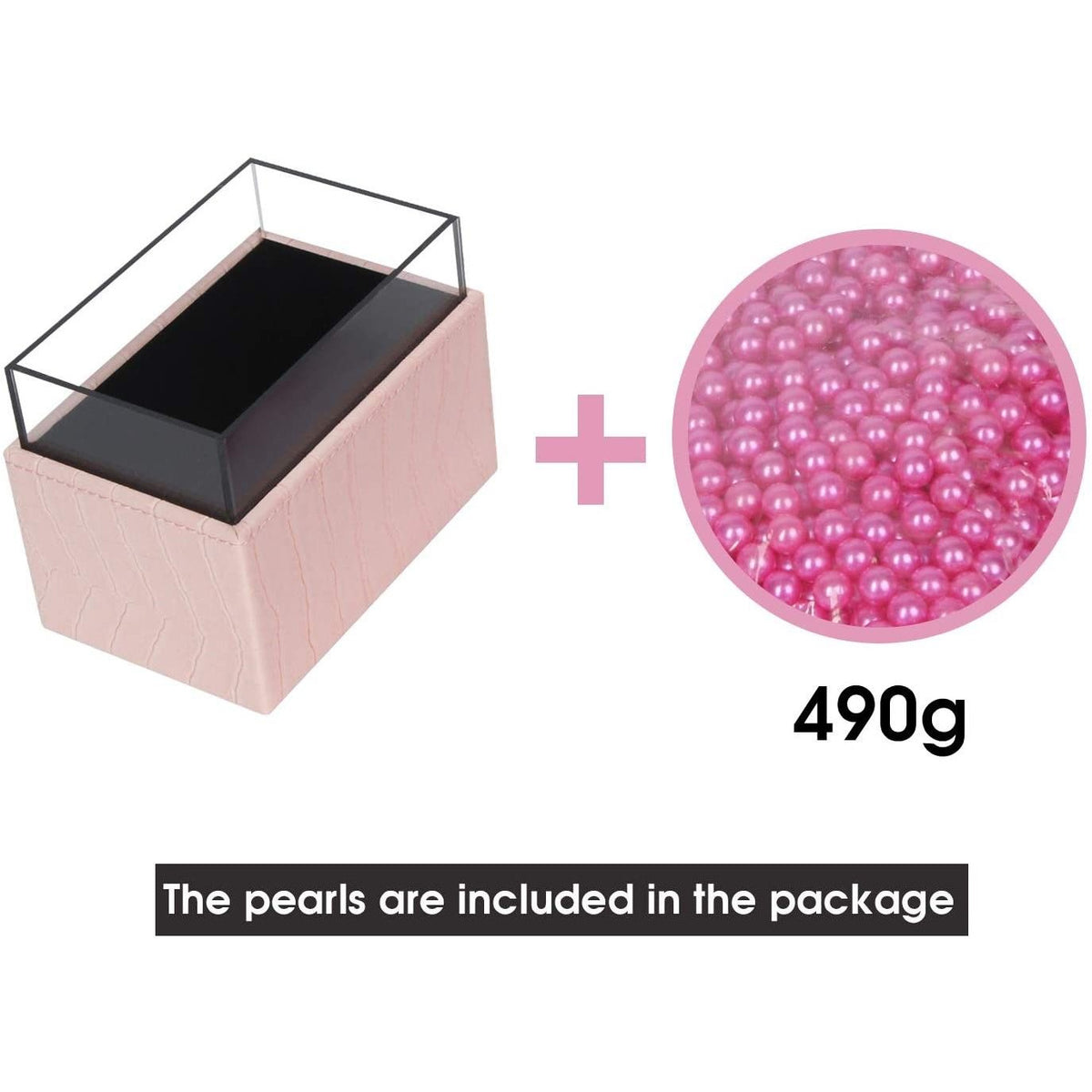 Leather Makeup Brush Cosmetic Organiser Storage Box with Pink Pearls and Acrylic Cover (Pink)