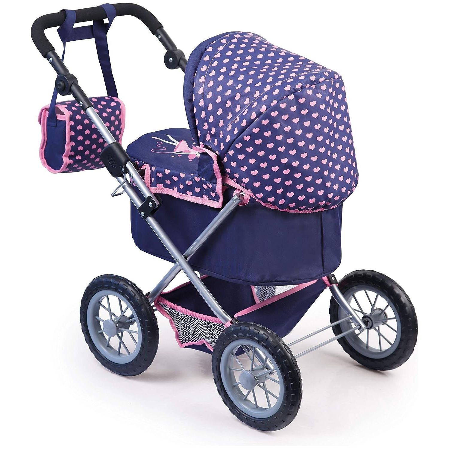 Trendy Dolls Pram, Foldable with Height-Adjustable Handle, Blue and Pink