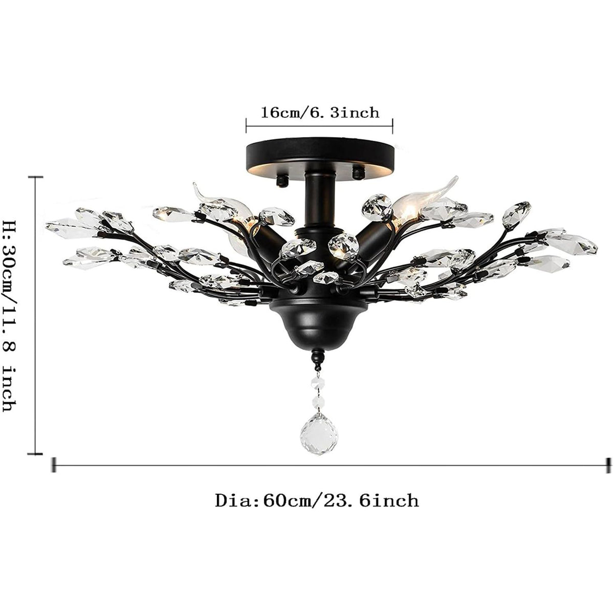 Crystal Chandelier LED Ceiling Light , 4 lights,  Black