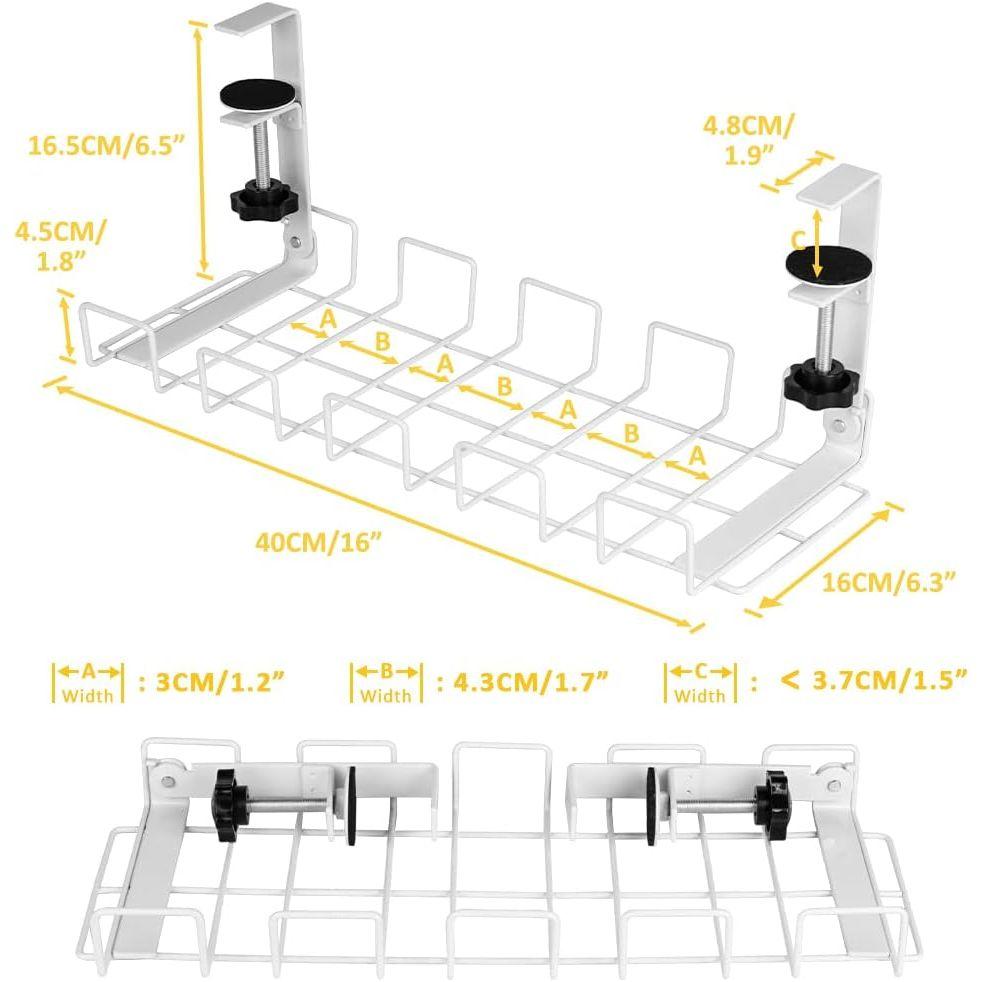 2 pack Under Desk Cable Management Tray, White