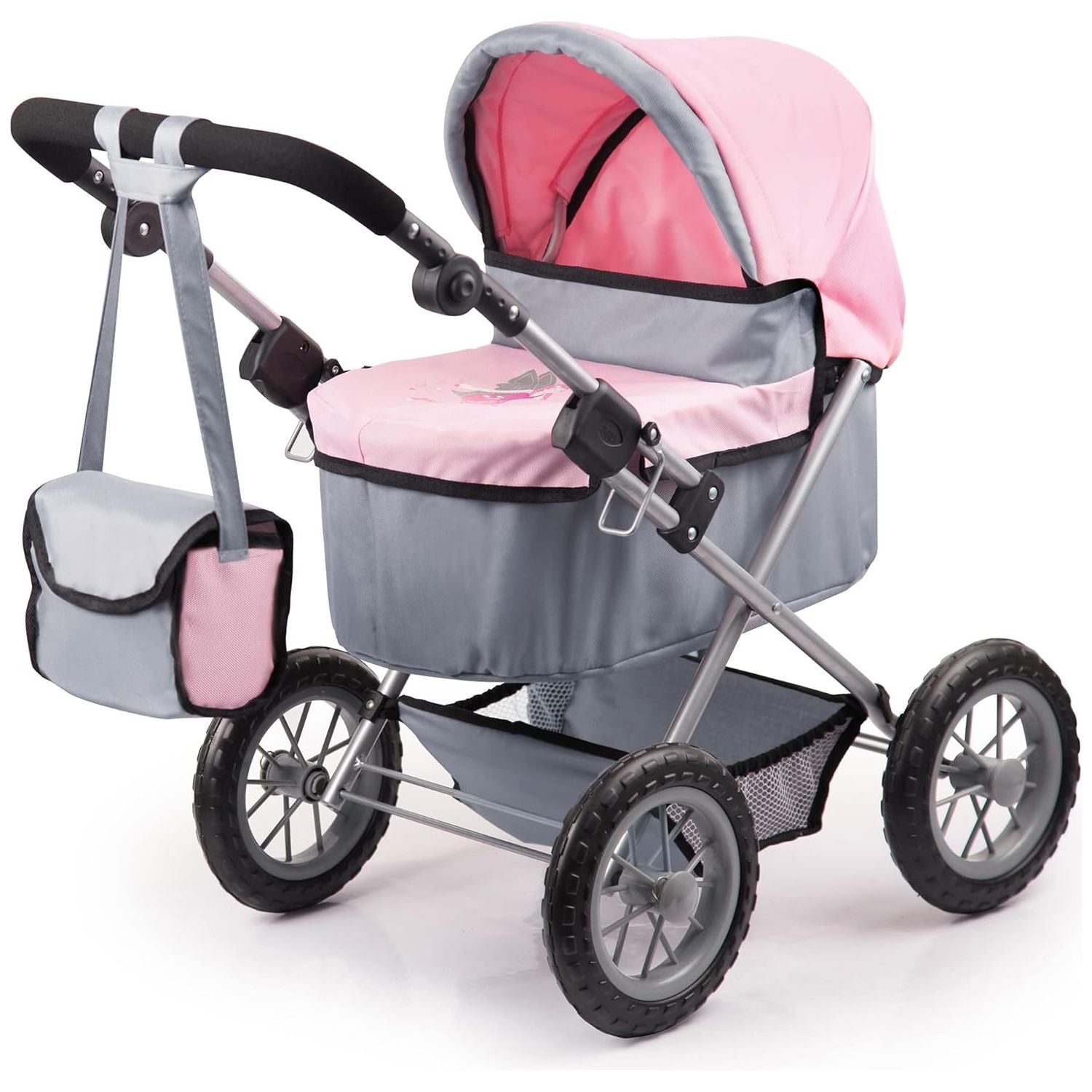 Trendy Dolls Pram & Travel Bed Set - Fairy, Pink, Grey