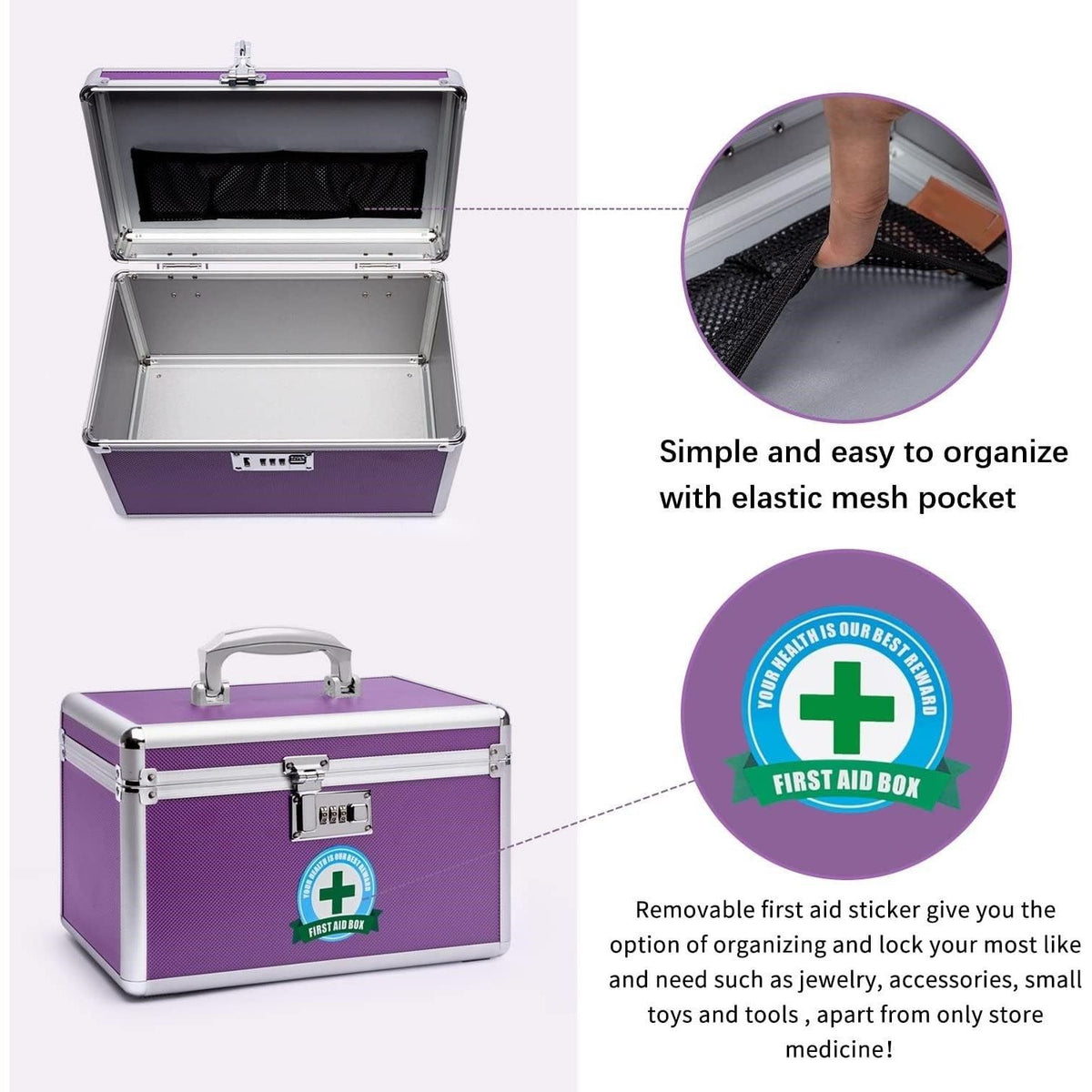 Locking Combination Medicine Box (Purple/Medium)